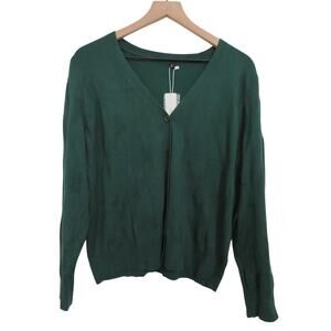 Arach & Cloz Women Sz L Green V Neck Button Front Long Sleeve Cardigan Academia